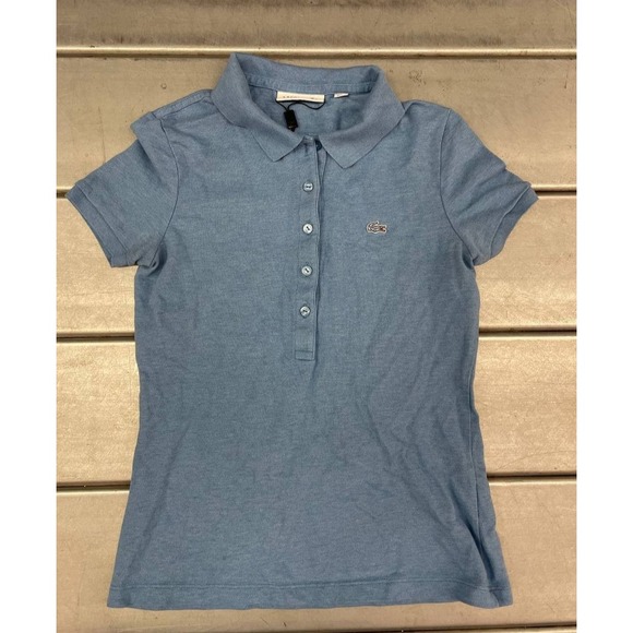Lacoste Neptune Chine Slim Fit Short Sleeve Polo Shirt Womens 34 US XS Blue Top - Picture 1 of 9